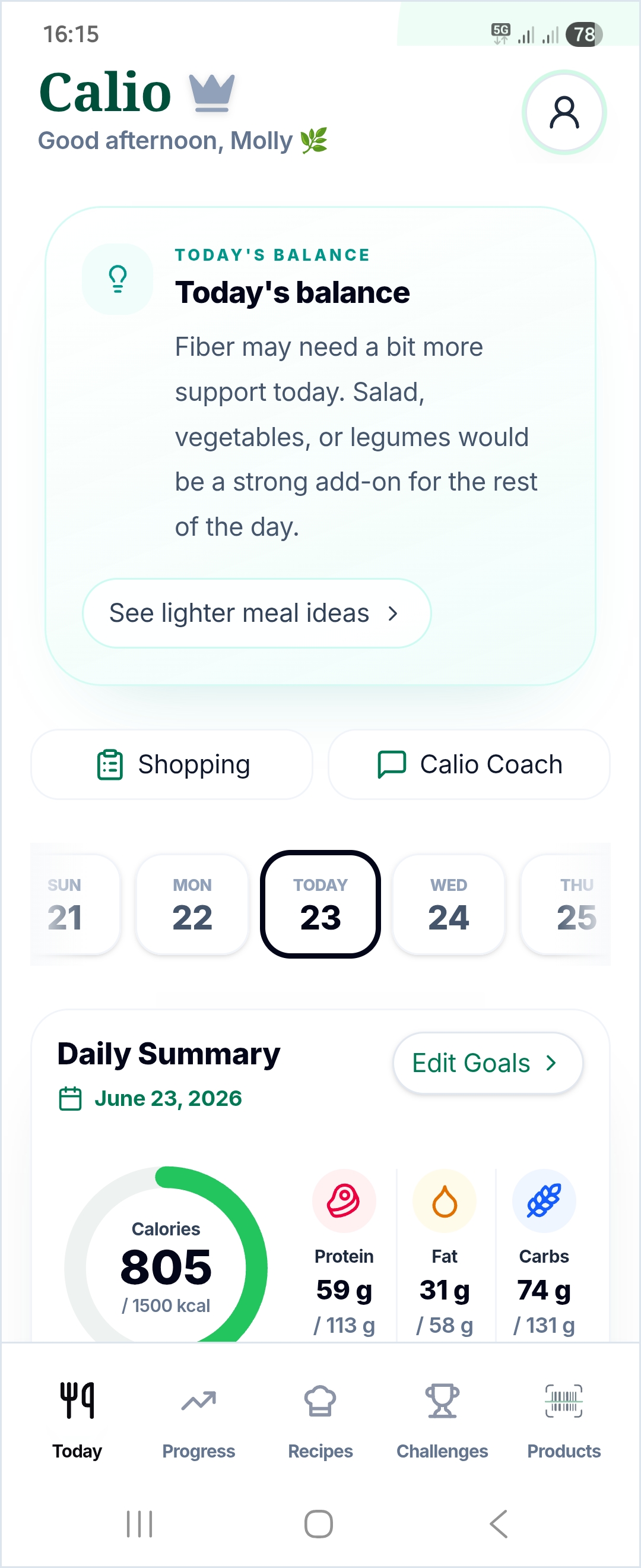 Calio dashboard screenshot