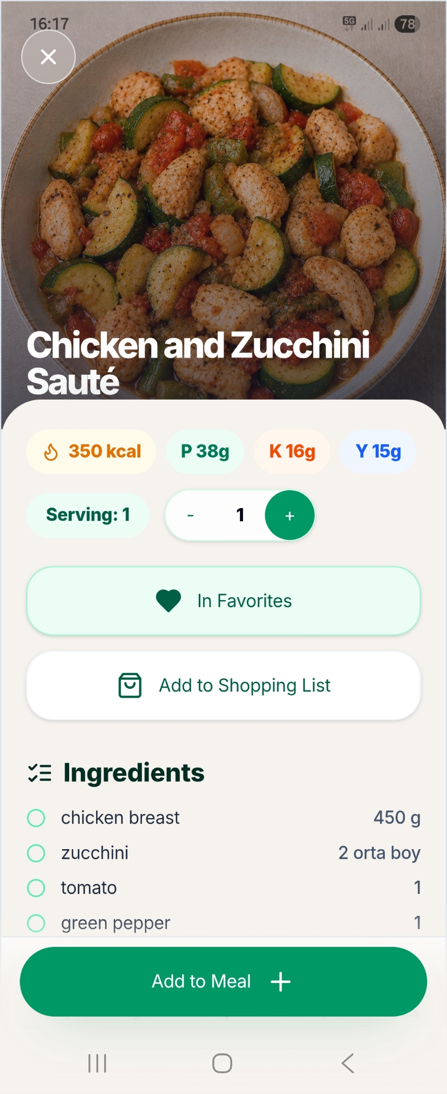Calio recipe detail screenshot