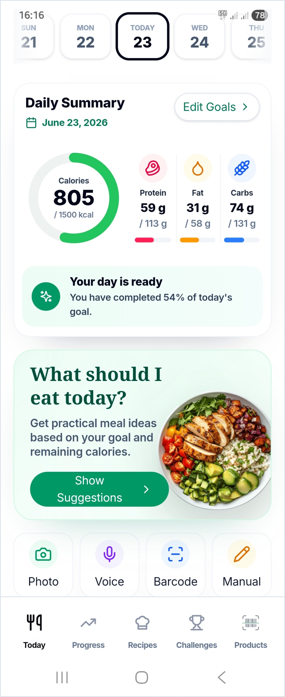 Calio daily summary screenshot